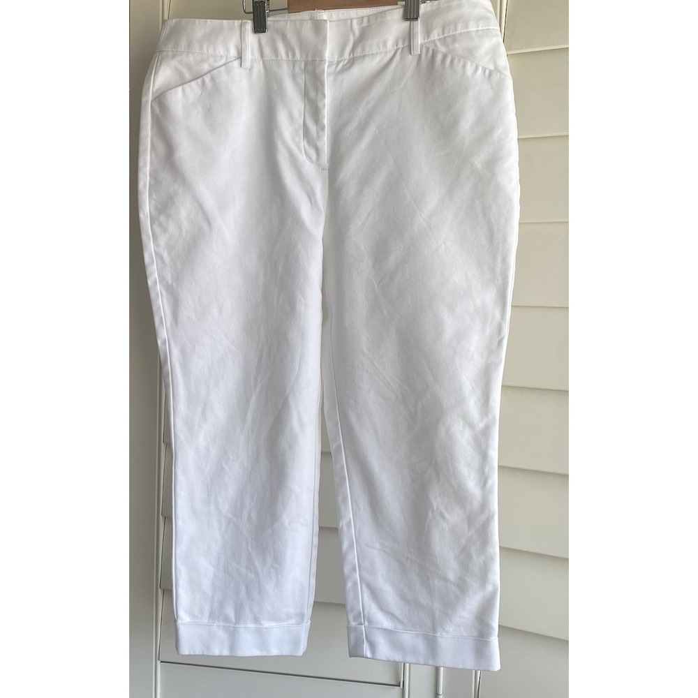 Chicos So Slimming White Crop Pants Women 0 = 4 Preppy Stretch Ankle Cuff